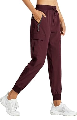 Libin Women's Cargo Joggers Lightweight Quick Dry Hiking Pants Athletic Lounge Casual Travel, Wine Red XL