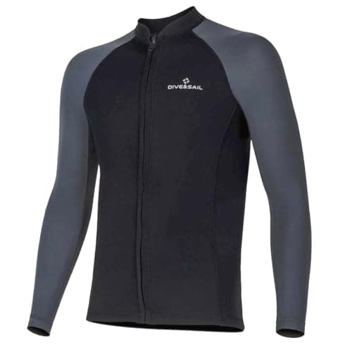 Wetsuit Top Men Long Sleeve Front Zip Wetsuit Jacket 1.5mm Neoprene Body Nylon Sleeve Swimsuit for Swimming Diving Surfing S Size