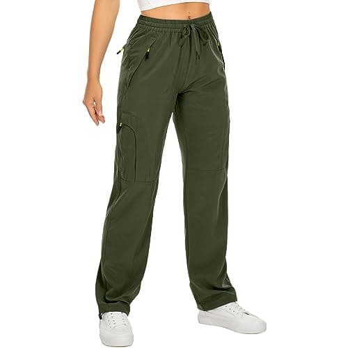 Womens Hiking Pants Quick Dry UPF 50 Lightweight Travel Golf Cargo Safari Pants Zipper Pockets,6608,Army,L