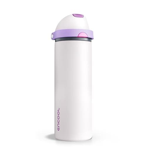 Insulated Water Bottle with Straw - Encool Stainless Steel Water Bottle with Push Button Lid, Leak-Proof & BPA-Free, Keeps Cold for 24 Hours for Sports, Travel, Gym (24 oz, Oyster Pink)