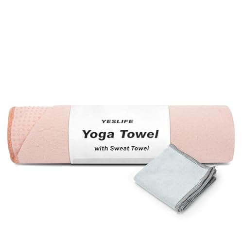 YESLIFE Non-Slip Extra Thick Hot Yoga Towel with One Sweat Towel, Microfiber Sweat Absorbent Yoga Mat Towel with Grip Dot, Pilates Mat, 72" x 24", Pink