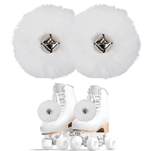 Bestookits Roller Skate Pom Poms with Bells, Skating Outfit Ice Skating Accessories, Roller Skate Decorations for Girls Women 2 Pieces (White)