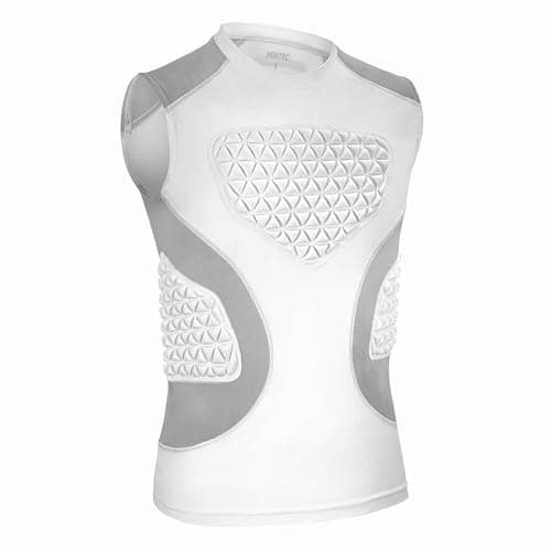AMEGE Youth Baseball Football Chest Protector Padded Shirt for Kids, Softball, Lacrosse, T Ball, Rib Heart Guard, Shock Absorbing Compression Base Layer（White Grey,L）