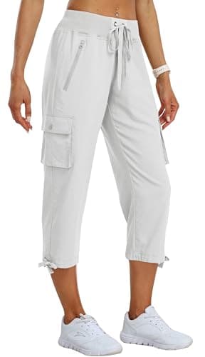 MoFiz Capri Pants for Women Cargo Hiking Pants Lightweight Women's Capris Summer Casual Travel White L