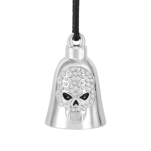 RiderVibe Motorcycle Bells for Biker Good Luck Riding Bells Guardian Biker Bells with Lanyard and CZ (Skull, 1)