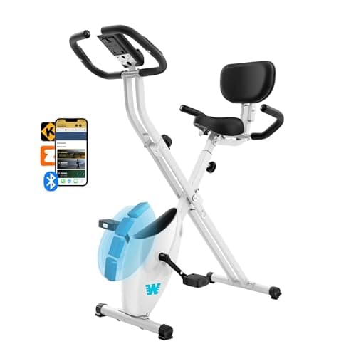 BARWING Exercise Bike Stationary Bikes for Home with APP，3 in 1 Folding Exercise Bikes for Seniors, Indoor Cycling Workout Bike 16-Level Adjustable Resistance,330LB Capacity,Comfortable Seat Backrest White