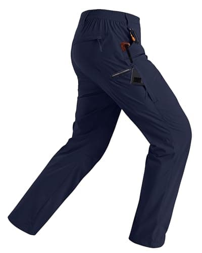 Rapoo Hiking Pants for Mens with Pockets Comfy Lightweight Waterproof Quick Dry Travel Track Outdoor Summer Camping Thin Fishing Work Cargo Pants Navy 34Wx32L