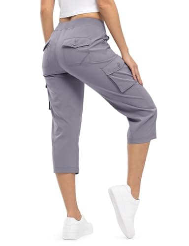 TBMPOY Womens Hiking Pants Cargo Capris for Women 6 Pockets Quick Dry Casual Outdoor Trip Loose Shorts Cropped Cotton Taro Purple XXL