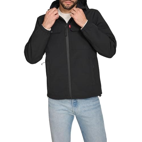 Levi's Men's Hooded Waterproof Arctic Cloth Rain Jacket, Black, Large