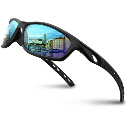 RIVBOS Mens Sunglasses Polarized UV Protection TR90 Unbreakable Frame Sports Driving Fishing Cycling RB833-Black Ice Blue Lens