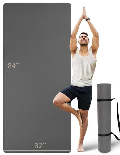 Extra Long & Wide Thick Yoga Mat for Tall Men & Women, 84'' x 32'' x 7mm Oversized Yoga Mat Double-Sided Non Slip, Pro TPE Yoga Mats with Strap, Gray
