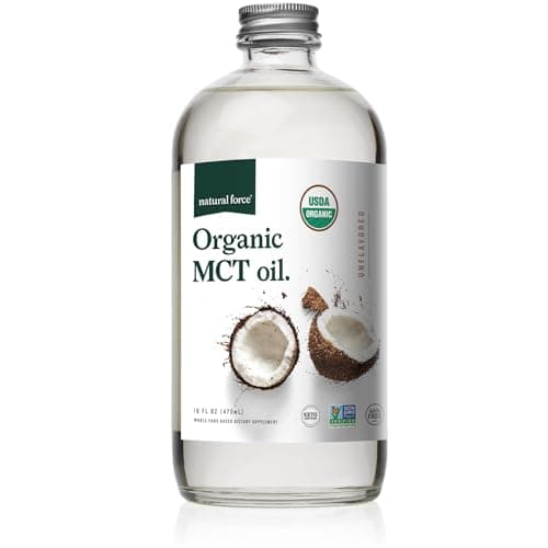 Natural Force Organic MCT Oil – Pure Glass Bottle – Made from 100% Virgin Coconut Oil + Certified Keto, Paleo, Kosher, Vegan & Non-GMO – Lab Tested for Quality and Purity - 16 Ounce