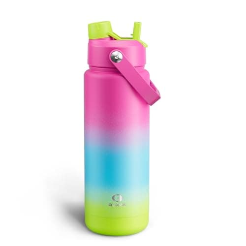 ENCOOL Insulated Water Bottle with Straw Stainless Steel Water Bottle, Leak-Proof, BPA-Free, Double Wall Vacuum Keeps Cold for 24 Hours for Sports, Travel, School (32 oz, Lime Sorbet)