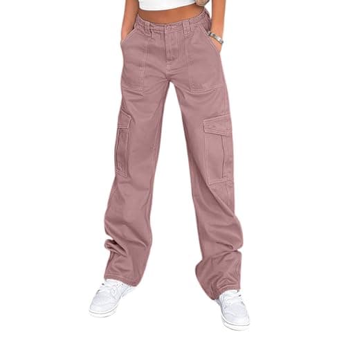 Lepunuo Cargo Pants Women Mid Rise Drawstring Elastic Waist Outdoor Hiking Cargo Pants Purple Gray