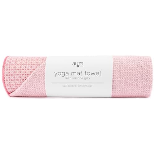 S&T INC. Yoga Mat Towel with Non-Slip Grip, Enhanced Silicone Grip, Soft and Absorbent for Gym, Pilates, and Hot Yoga Mat, 1 Pack, 24 inches x 72 inches, 340GSM, Pink