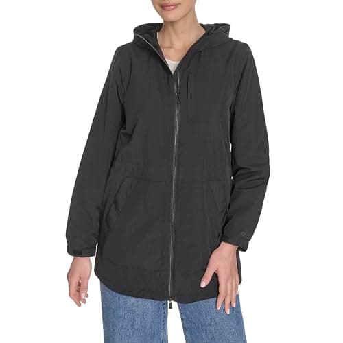 Champion Women's Hooded Cinch Waist Rain Jacket, Black, Medium