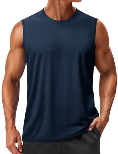 TACVASEN Tank Tops Men Sleeveless Tee Shirts Workout Shirts for Men Dry Fit Workout Tank Sleeveless Gym Tops Muscle Running Swimming Navy XL