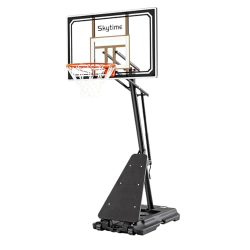 Skytime Basketball Hoop,Portable Basketball Hoop Outdoor with Shatterproof 44in PC Backboard,5.3-10ft Height Stepless Regulation Basketball Goal System with Rebound Plate，Black