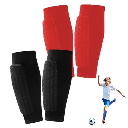 2 Pairs Soccer Shin Guards for Kids Youth Adult,Shin Guards Soccer Calf Compression Sleeve with Honeycomb Pads,Lightweight Shin Protector Support for Baseball MTB Football–Boys Girls Protective Gear