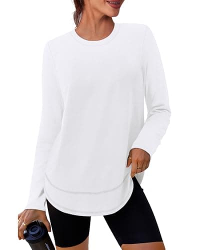 Womens Workout Tops Long Sleeve Swim Shirt Rash Guard Athletic Tops Ropa Deportiva para Mujer‌ Running Loose Fit Exercise Beach Vacation Lightweight Sweatshirt White M