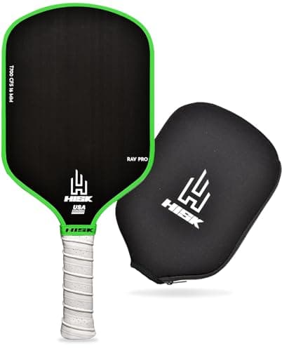 HISK RAV PRO Pickleball Paddle - Ultimate HIGH END 16mm Japanese Toray T700 Raw Carbon Fiber CFS w/Excellent GRIT Roughness Texture, Aero Dynamic Curve, USAPA Approved, Non Slip Grip