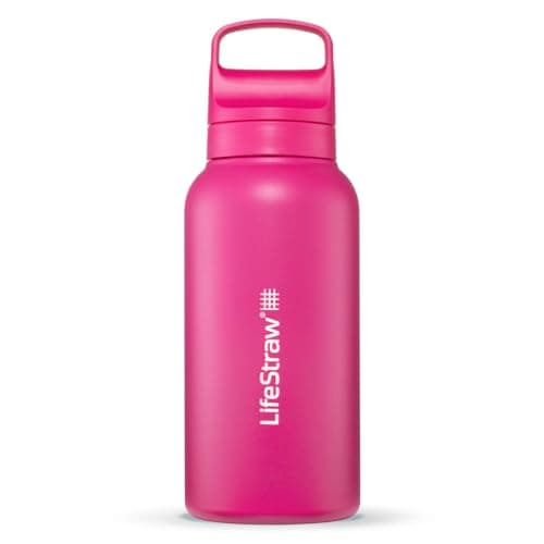 LifeStraw Go Series – Insulated Stainless Steel Water Filter Bottle for Travel and Everyday Use, Removes Bacteria, Parasites and Microplastics, Improves Taste, 1L Orchid Pink
