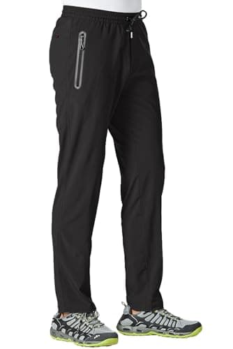 TBMPOY Men's Lightweight Hiking Travel Pants Athletic Outdoor Sports Elastic Waist Water Resistant Sweatpants 2 Pockets 5XL