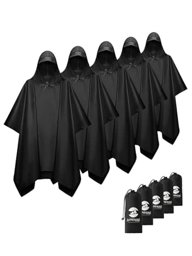 SaphiRose Hooded Rain Poncho Waterproof Raincoat Jacket for Men Women Adults (Black 5 Pack)