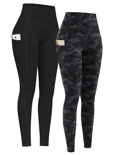 PHISOCKAT 2 Pack High Waist Yoga Pants with Pockets, Tummy Control Leggings, Workout 4 Way Stretch Yoga Leggings