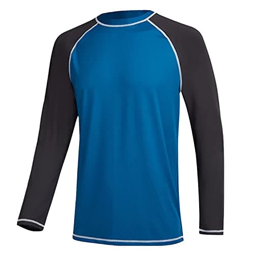 Men's Long Sleeve Swim Shirts Rashguard UPF 50+ UV Sun Protection Shirt Athletic Workout Running Hiking T-Shirt Swimwear Peacock Blue+Charcoal Gray M