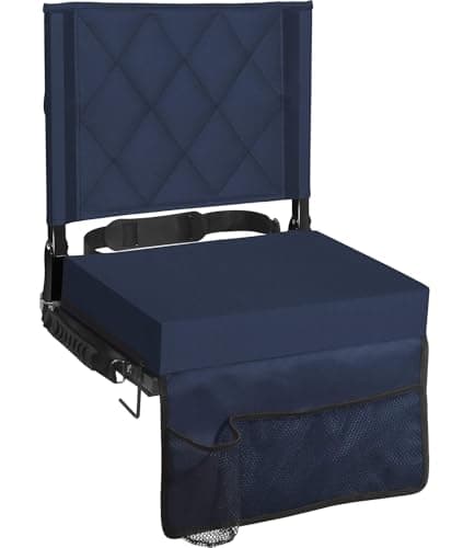 Sheenive Stadium Seats for Bleachers with Back Support, Bleacher Seats with Backs and Cushion Wide, Padded Portable Folding Comfort Stadium Chair with Shoulder Strap,Perfect for Sport Events Navy Blue