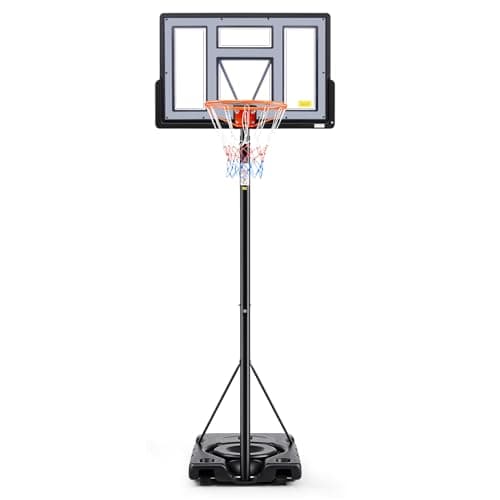 Sweetcrispy 6.1-10FT Portable Basketball Hoop Outdoor, Adjustable Height, 44 Inch Shatterproof Backboard/Shock Absorbent Rim, Fillable Base, 2 Wheels for Backyard