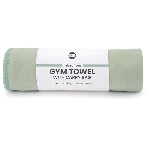 S&T INC. Gym Travel Towel, 1 Pack, Cooling Towels for Camping, Yoga, Home and Gym Bag, 1 Storage Bag Included, 12 Inch x 40 Inch, Microfiber, Sage Green