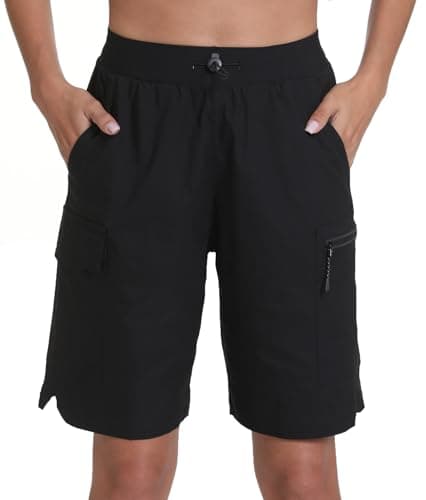 zsenoxaxi Women's Hiking Cargo Shorts Quick Dry Lightweight Shorts for Travel Athletic Golf Casual(Black,L)