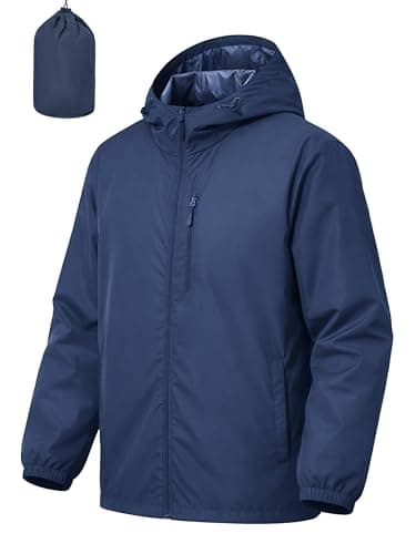 UIQUR Men's Cycling Jacket Rain Jacket Waterproof Windbreaker Raincoat Running Hiking Gear Hood Lightweight Packable Navy Blue 2XL