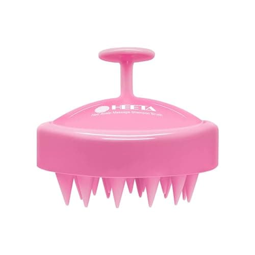 HEETA Scalp Massager Hair Growth, Soft Silicone Scalp Scrubber Shampoo Brush for Exfoliation, Dandruff Removal Head Massage Stress Relax, Wet & Dry Use for Thick Thin Curly Hair Care, Cherry Pink