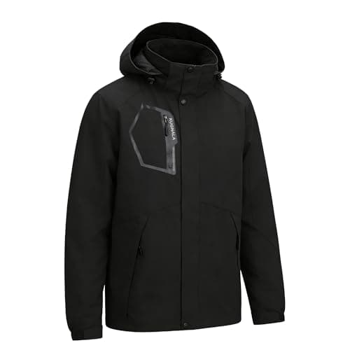 Kugnala Men's Rain Jacket Waterproof Raincoat Hood Lightweight Windproof Windbreaker Jackets for Men Outdoor Hiking Cycling Travel Black L