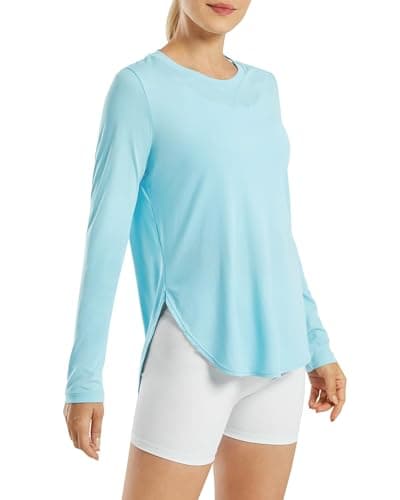 G4Free Women's Plus Size Tops Long Sleeve Workout Tops UPF 50+ Sun Shirt Rash Guard Swim Shirts Camping Gym Lightweight(Light Blue,4XL)