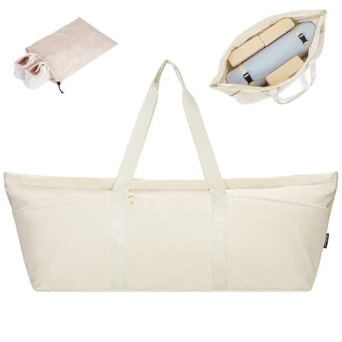 sportsnew Large Yoga Mat Bag with Shoes Compartment and Wet Pocket Ladies Pilates Gym Tote Bag with Yoga Mat Holder Strap for Women Men Workout Carrier Stuff Accessories, Beige