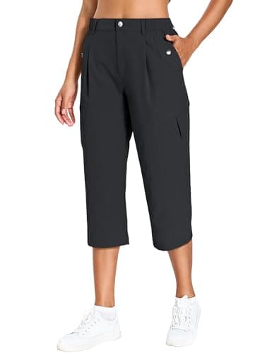 Women's Cargo Capris Lightweight Quick Dry Hiking Pants Water Resistant Summer Travel Pants with 6 Pockets 2026 (Black,XL)