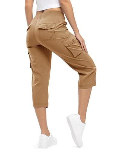 TBMPOY Womens Hiking Pants Cargo Capris for Women 6 Pockets Quick Dry Casual Outdoor Trip Loose Shorts Cropped Cotton Dark Khaki XL