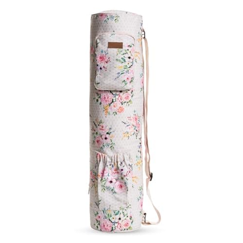 Maison d' Hermine Yoga Mat bag Cylindrical bag for Woman & Men yoga mat Bag & Adjustable shoulder straps Yoga Mat Carrier Bag with Water Bottle Pocket Mothers Day Gifts - Sweet Rose Lavender