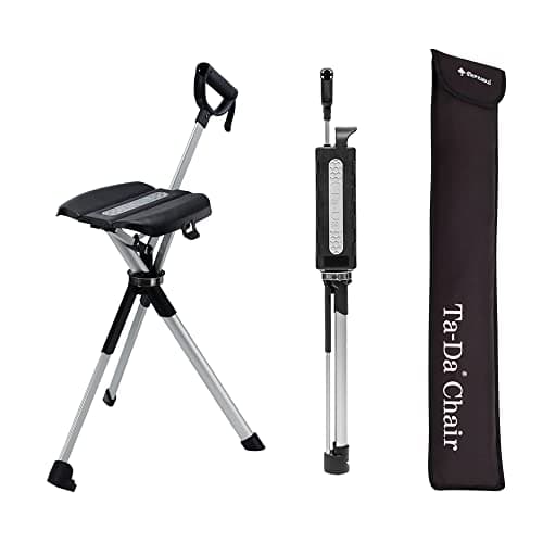 STEP2GOLD Ta-Da Chair Series 2- Portable Walking Stick, Cane with Seat, Foldable Chair, Hiking Stick, for Camping, Hiking, Lightweight Aluminum, Easy Carry, Anti-Slip (34.2"/Black)