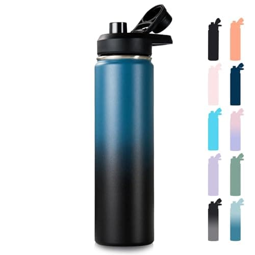Fijinhom 24 oz Insulated Water Bottle with Handle, 304 Stainless Steel Water Bottles with Wide Mouth, Double Wall Vacuum Sports Water Bottle, BPA Free, Keep Cold and Hot, Blue&Black