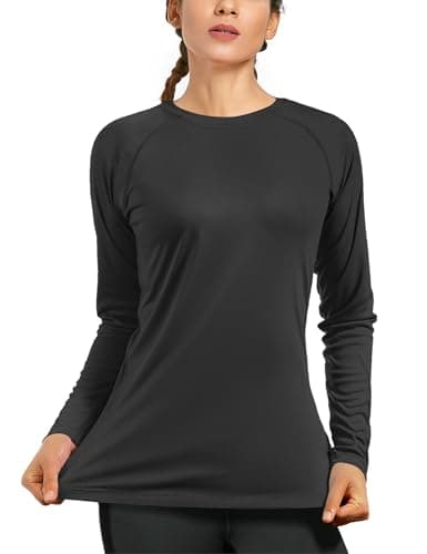 isnowood Women's Sun Protection Long Sleeve Shirts, UPF 50+ UV Rash Guard Swim Shirt, Workout Hiking Running Athletic Tops Black