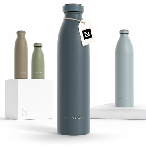 LARS NYSØM Stainless Steel Insulated Water Bottle 12oz 17oz 25oz 34oz 51oz | Insulated Thermo Flask for Hot and Cold Beverages | Leakproof Drinking Bottle (Stone Blue, 25.4oz)