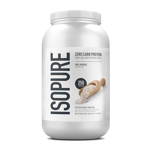 Isopure Zero Carb 100% Pure Whey Isolate Protein Powder, Gluten Free, with Vitamins, Unflavored, 25g Protein Per Serving, 3 Lbs, 47 Servings (Packaging May Vary)