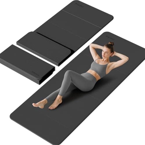PAIDU Foldable Yoga Mat - 10mm Extra Thick, 75"26" Non-Slip Exercise Fitness Mat | SGS Eco-Certified, Portable for Yoga/Pilates/Studio/Home Workout (Black&)