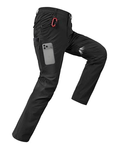 CNBQDD Mens Hiking Pants Lightweight Water Resistant Quick-Dry Nylon Stretch Cargo Pants for Men Breathable Work Travel Fishing Outdoor Pants with 6 Pockets Black 38Wx34L