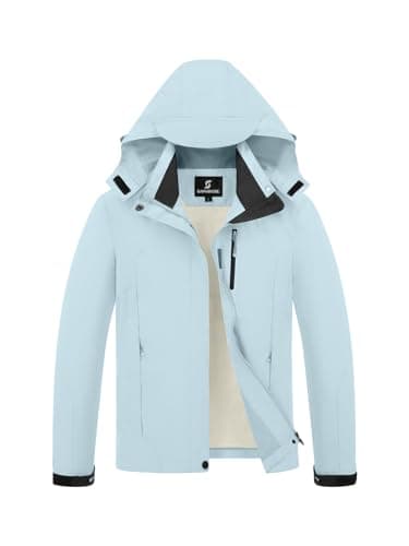 SaphiRose Womens Waterproof Rain jacket Lightweight Active Outdoor Raincoat with Removable Hood (Light Blue,X-Large)